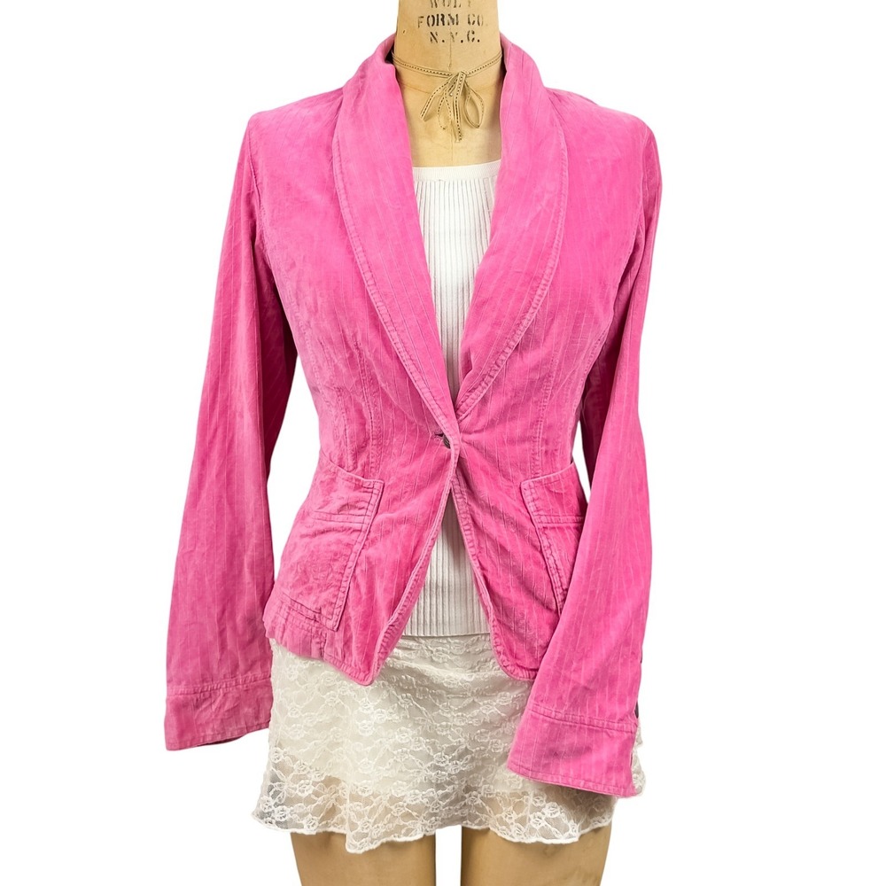 Pink Striped Textured Corduroy Blazer Jacket Vibrant Eclectic Feminine Office 8